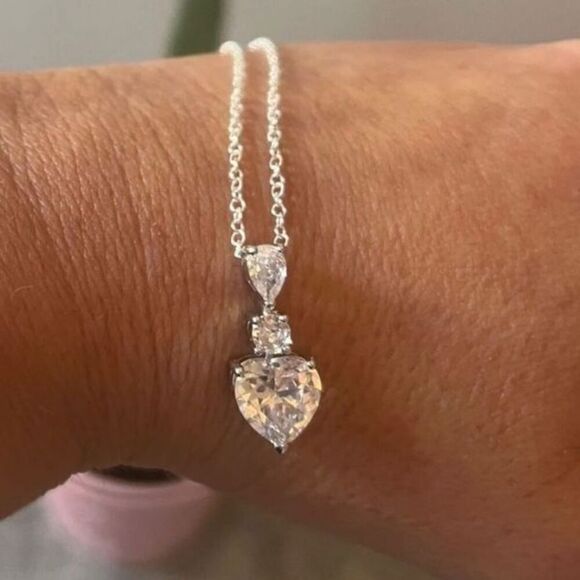 The 2 ct Heart Cut Pendant 14K White Gold Finish in 925 - Picture 3 of 6